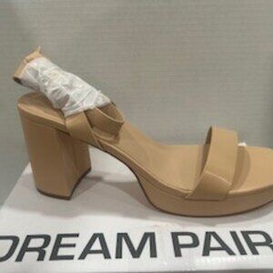 Dream Pairs Women Platform Heels High Chunky Heel Block Open Toe Nude Size 9 New